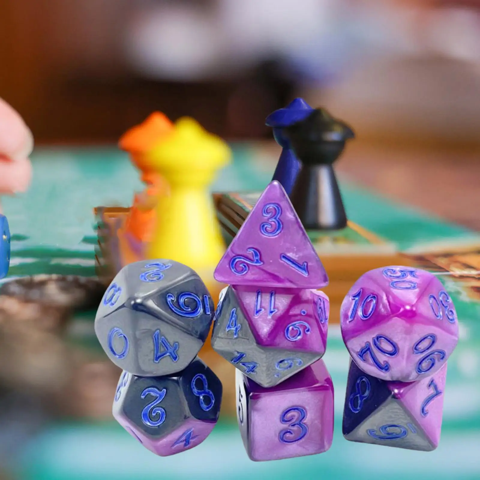 7x Polyhedral Dice Table Gaming Dice Handmade D4 and D6 D8 D10 D12 D20 for Party