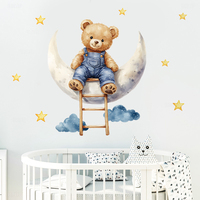 Cartoon Moon Star Cute Bear Child Wall Stickers for Baby Room Kids Room Girls Boys Bedroom Decoration Children's Wallpaper Vinyl