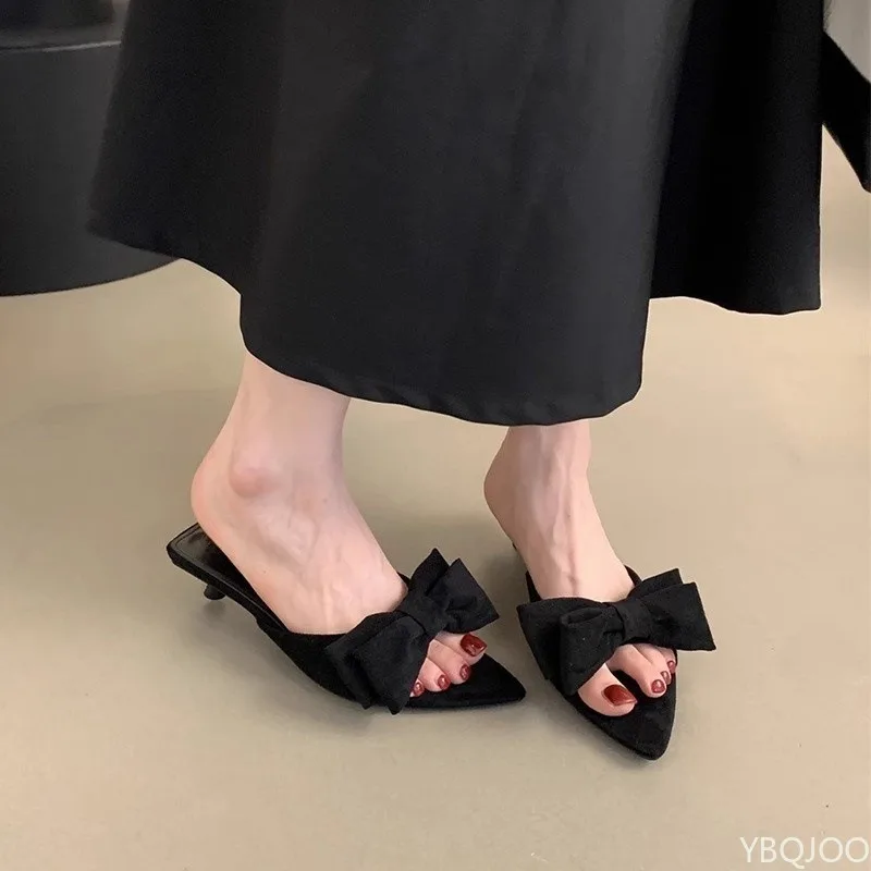 

Новая минималистичная удобная женская обувь с острым носком в стиле ретро, летняя универсальная женская обувь на низком каблуке с бабочкой и бантом