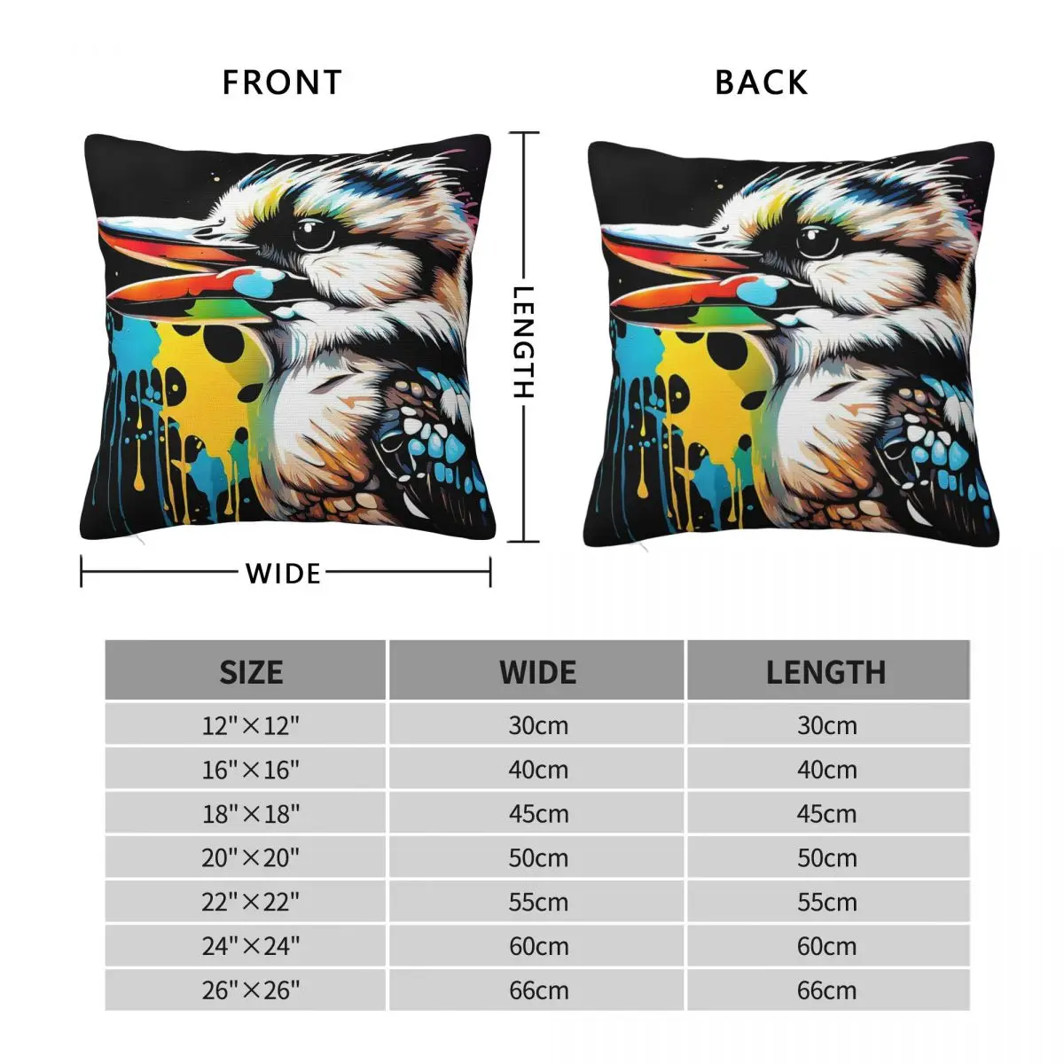 Kookaburra Graffiti Square Pillowcase Polyester Linen Velvet Pattern Zip Decorative Home Cushion Cover