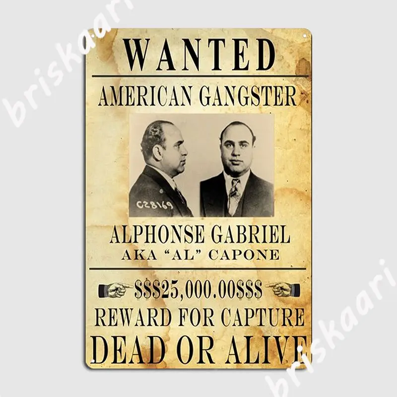 Al Capone Vintage Gangster Wanted Poster Metal Plaque Poster Pub Wall Decoration Poster Tin Sign Poster