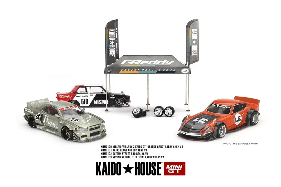 Kaido House + MINIGT 1/64 Nissan Skyline GT-R (R34)(R33) Honda NSX Racing Kaido Works V3 V2 KHMG Cars Alloy Diecast Metal Model