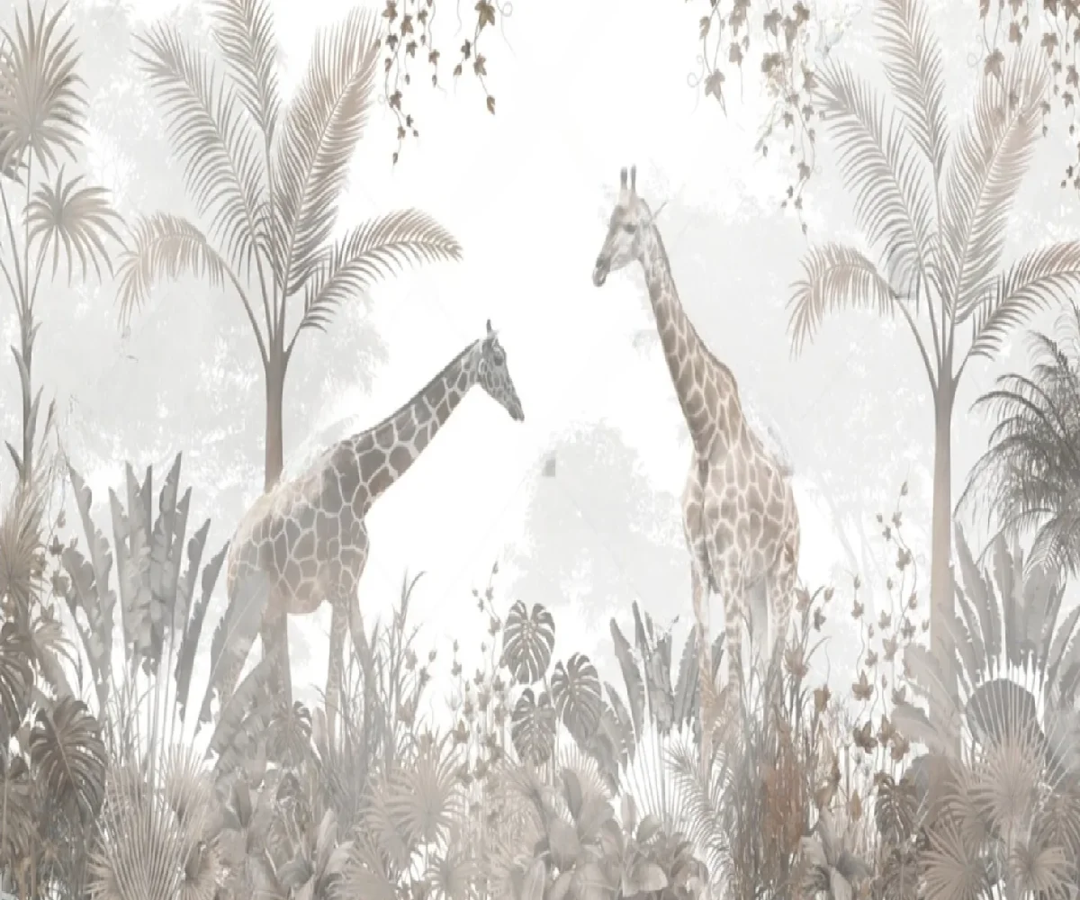 Customized wallpaper rainforest plant and animal murals home decoration palm trees giraffes children's room hanging paintings