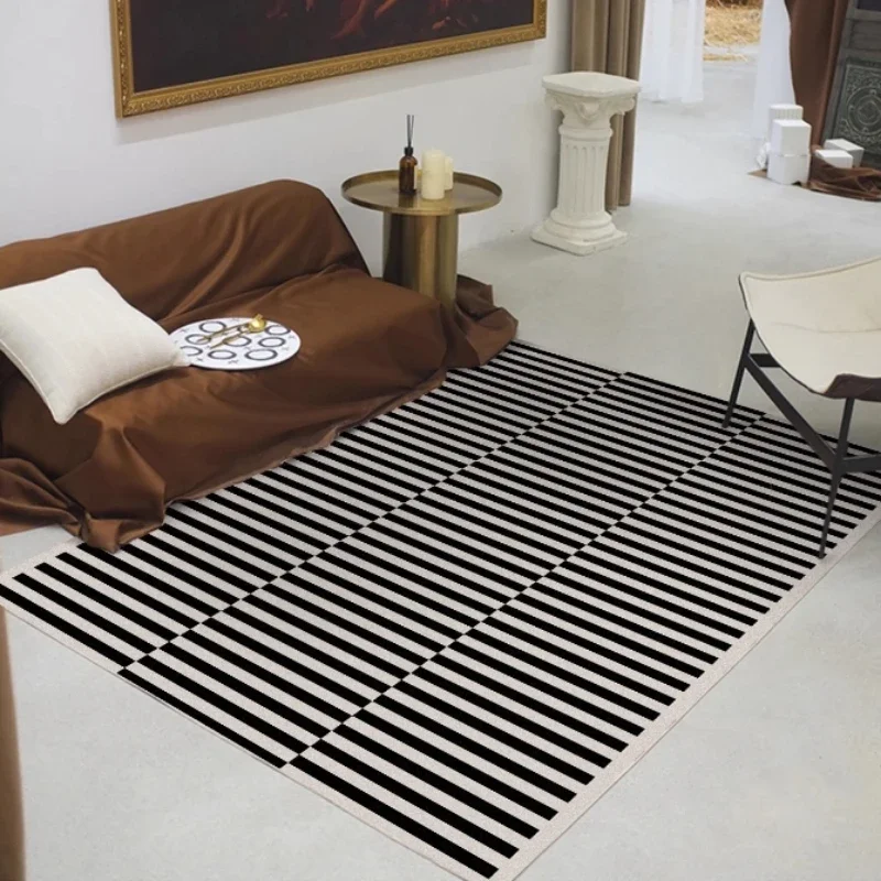 

Simple Black Stripe Living Room Decoration Carpet Ins Nordic Bedroom Bedside Plush Non-slip Mat Luxury Study Cloakroom Soft Rug