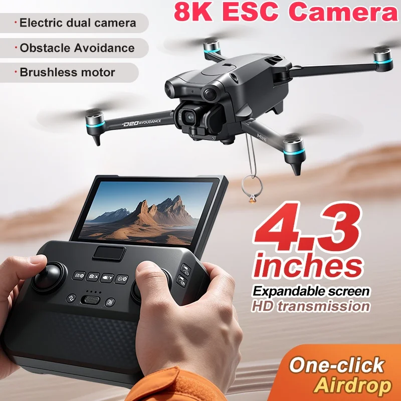 Drone à moteur brushless avec évitement d'obstacles par écran, caméra HD 8K, évitement d'obstacles laser à 360°, vol stationnaire stable par flux optique