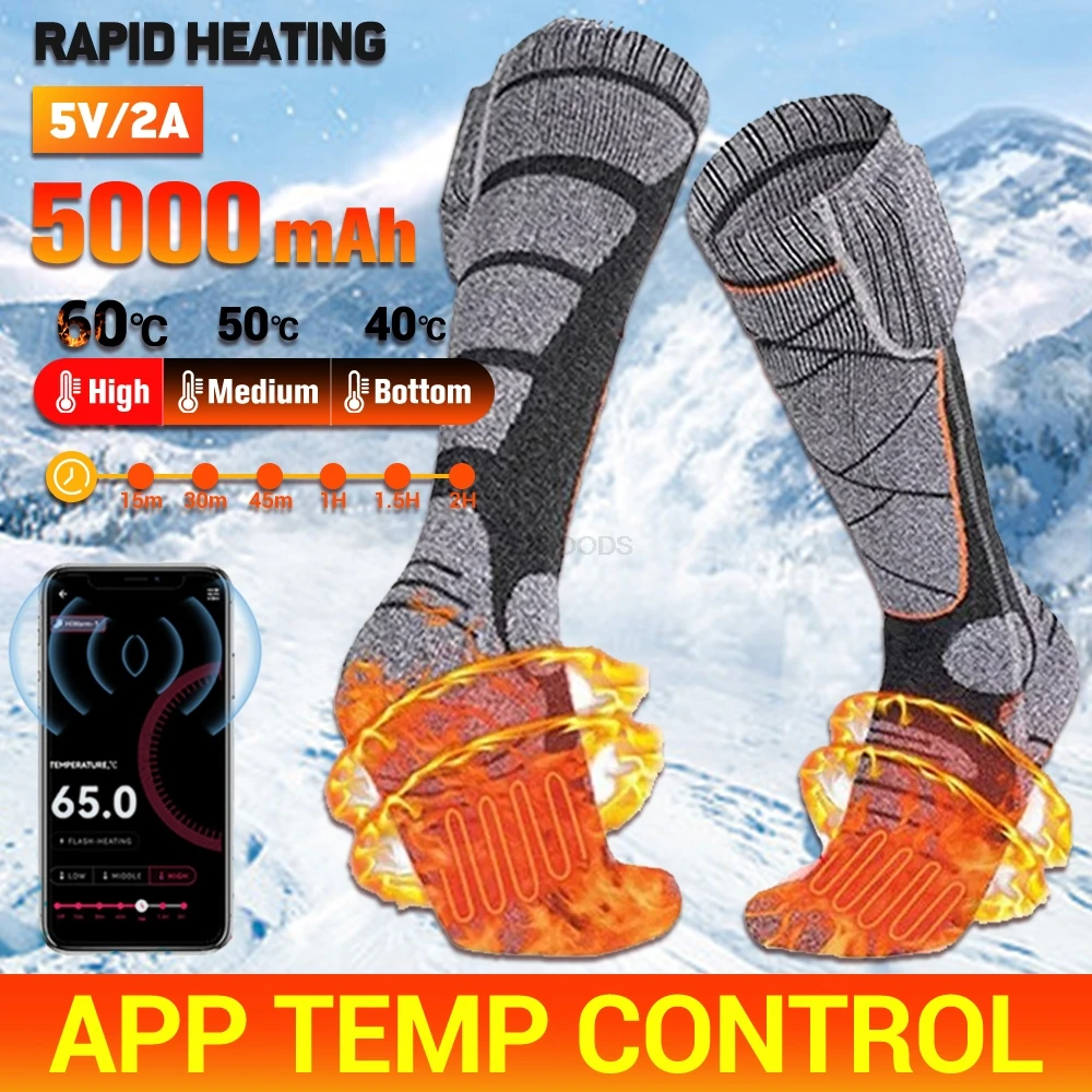 Ski Heating Socks Remote Control Motorcycle Rechargeable Battery Winter Thermal Thick Stockings Men Heated Socks