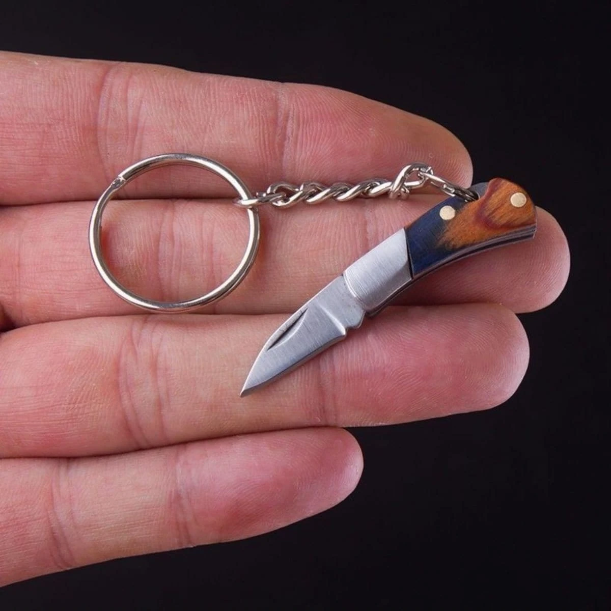 5cm Acrylic Mini Folding Knife Pendant Brass Wood Keychains Sharp Small Blade Portable Hanging Outdoor Camping Unboxing Knife