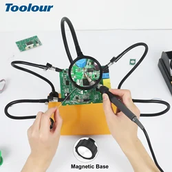 Toolour Helping Hands Soldering Third Hand Tools Magnetic Metal Flexible Arms with Alligator Clip/3X Magnifying Glass for Solder