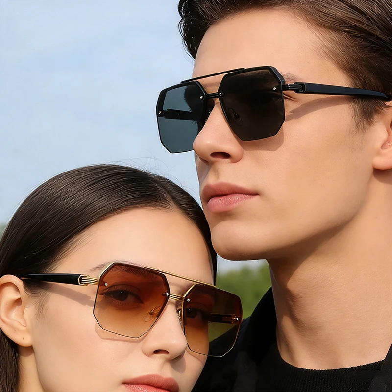 

1/2 Pieces/Set Of Sunglasses Double Bridge Rimless Rectangle Sun Glasses Men Women Fashion Casual Outdoor Accessory Eyeglasses