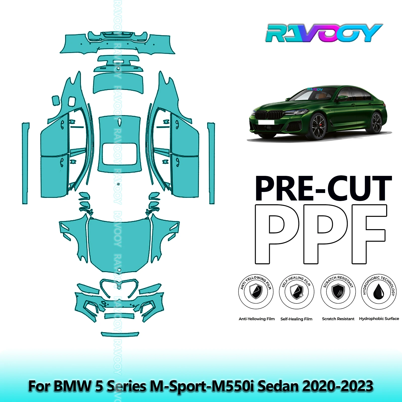 

For BMW 5 Series M-Sport-M550i Sedan 2020-2023 8.5Mil Precut Clear Bra Full Vehicle PPF Paint Protection Film