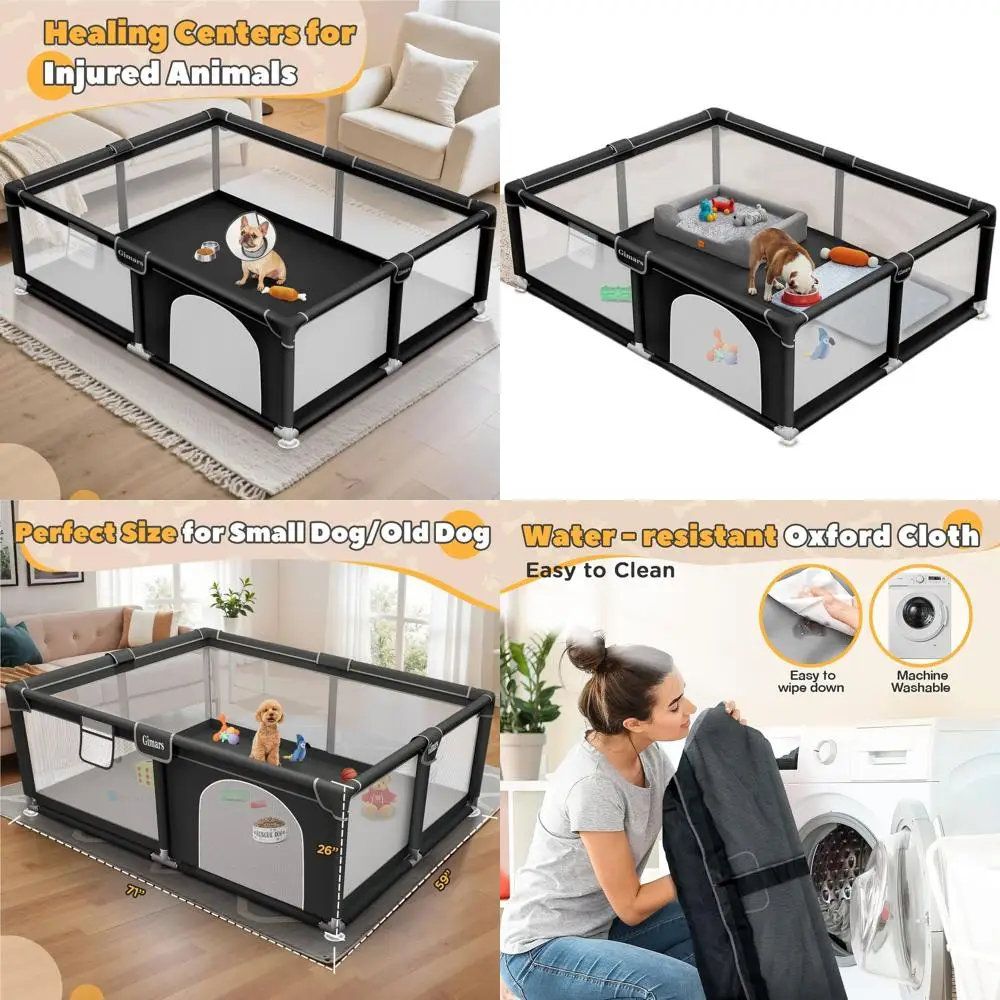 

Portable 71x59x26 Dog Playpen with Gate, Ideal for Small Dogs, Durable and Washable Mesh for Indoor/Outdoor Use