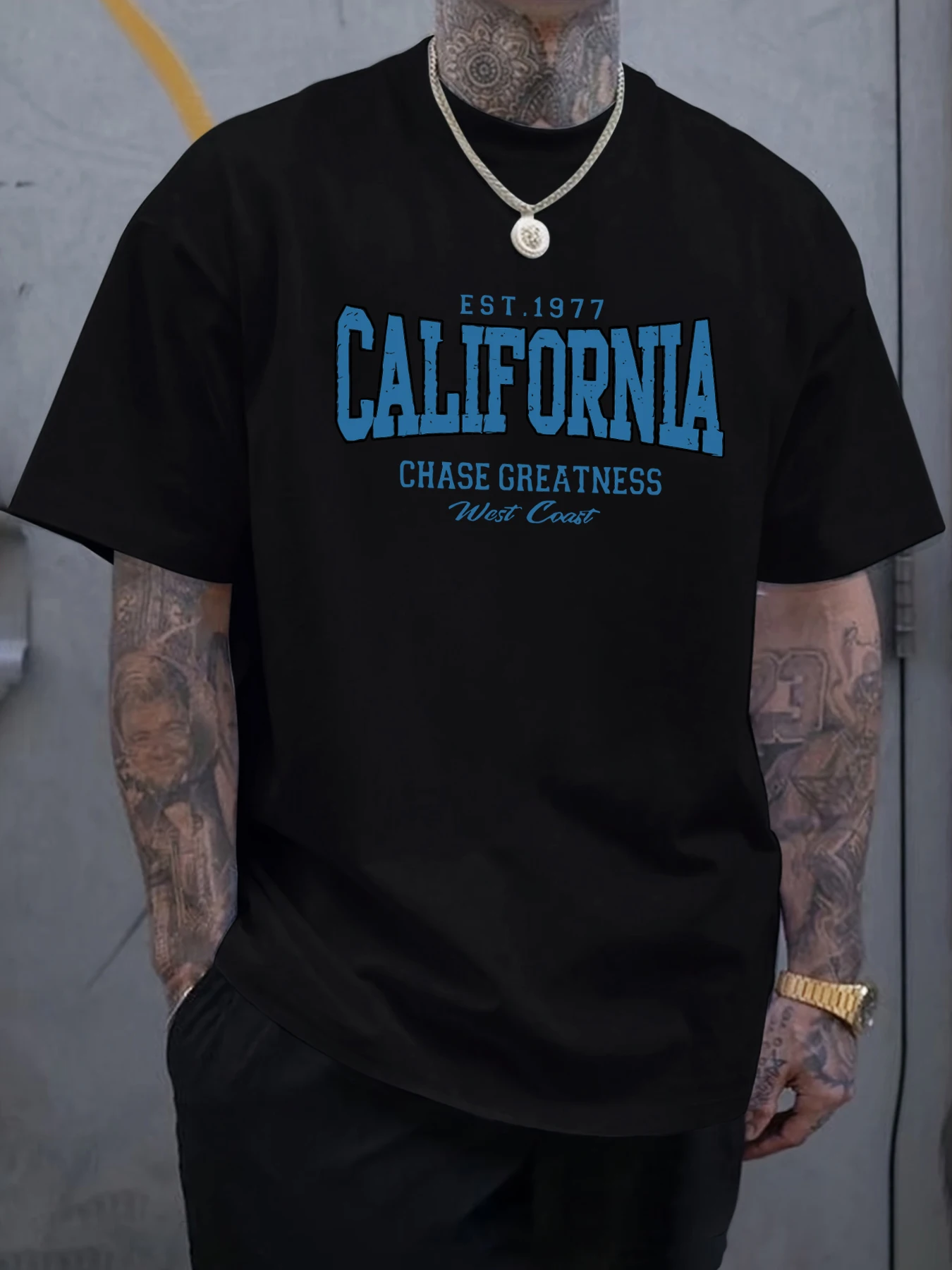 California Chasing Greatness Druck T-Shirt Mann Oversize Baumwolle T Shirts Trendy Oansatz Kleidung Sommer Casual Streetwear