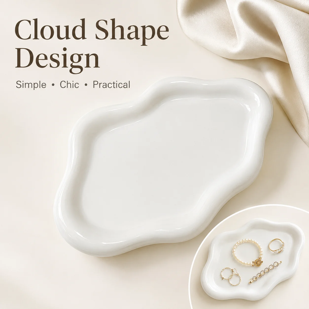 White Ceramic Cloud Jewelry Tray, Irregular Vanity Organizer for Rings Earrings Perfume Keys, Decorative Trinket Dish Home Decor view 8