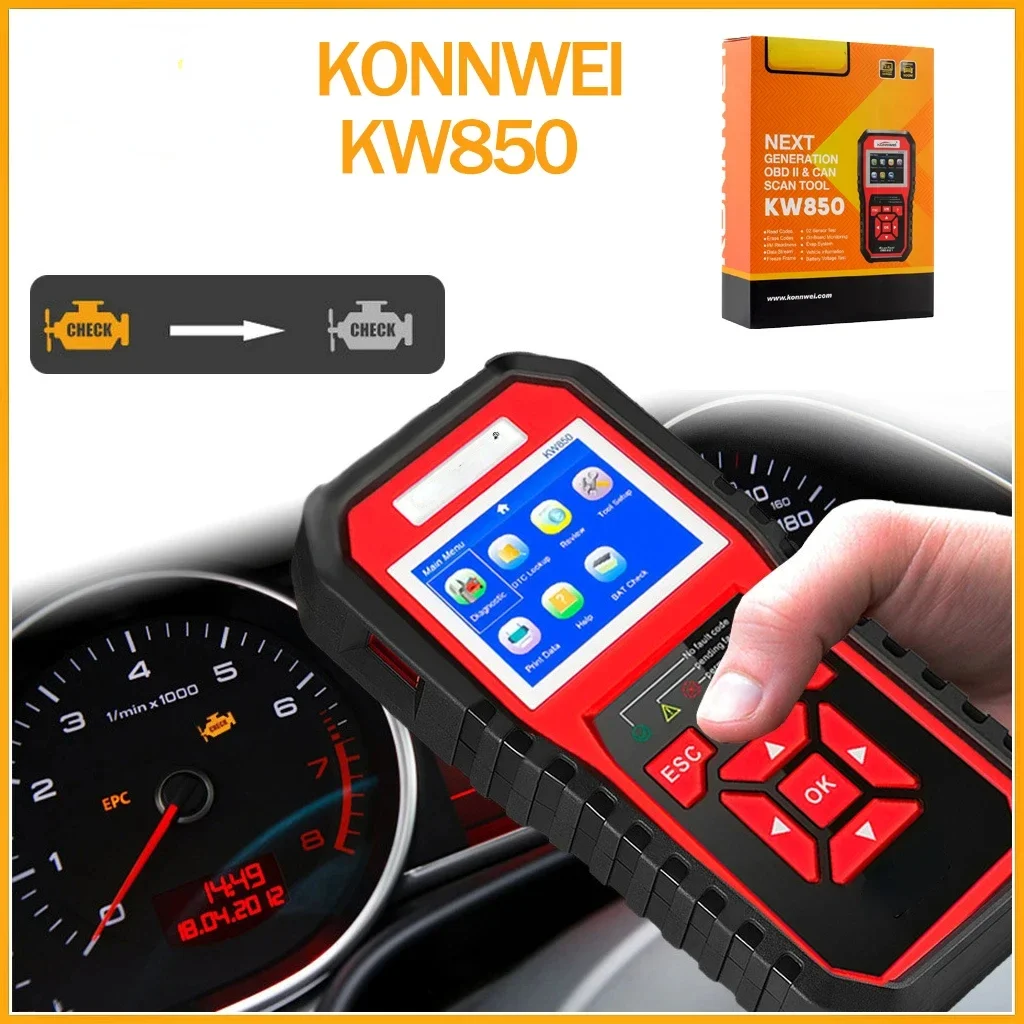 KONNWEI KW850 Professional OBD2 Scanner Check Engine OBDII Full Functions Code Reader Car Diagnostic Scanner Tools PK CR3001