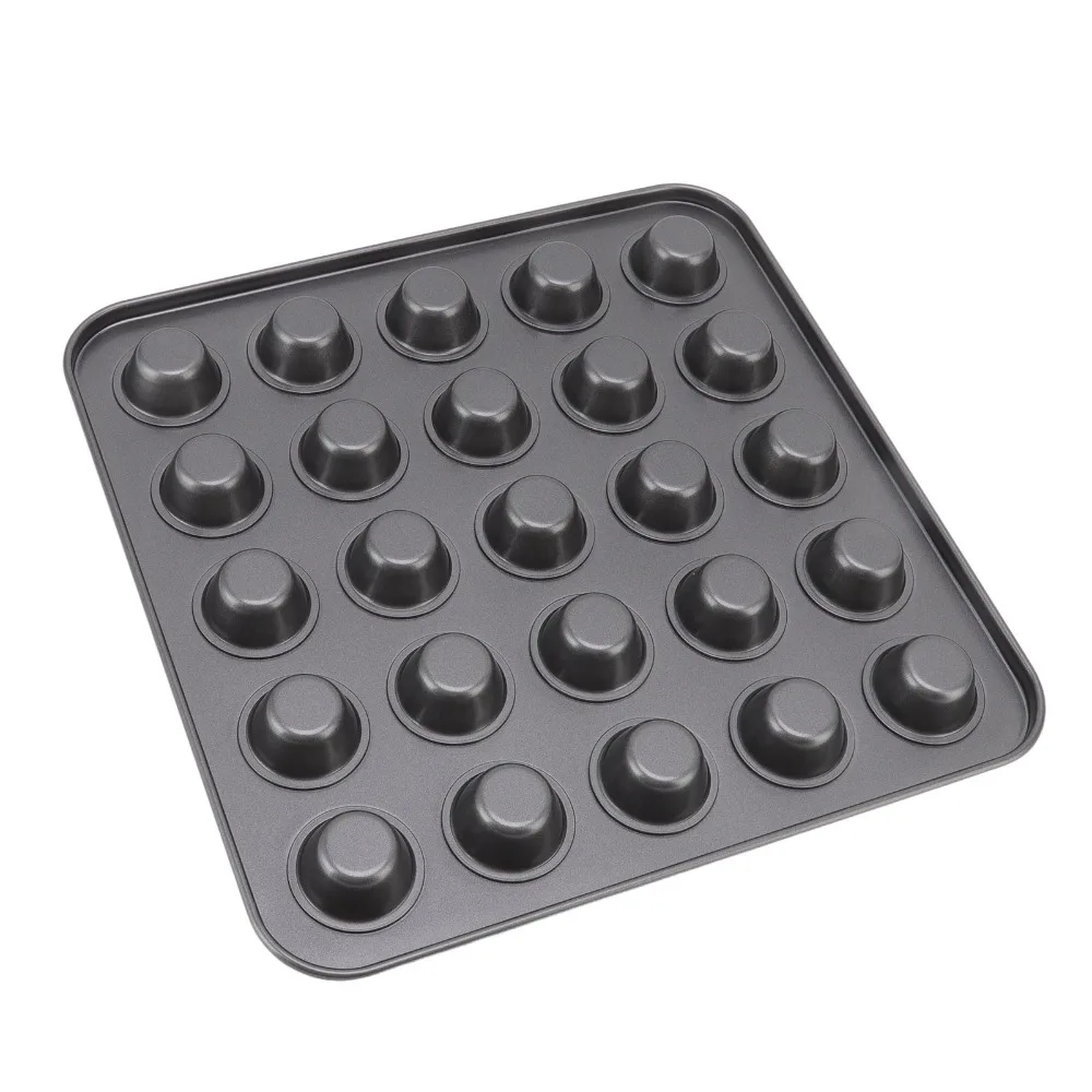 Carbon Steel Mini Muffin Pan 25 Grids Round Cavity Mini Cupcake Pan PTFE Nonstick Coating Cupcake Baking Mold Commercial Bakery