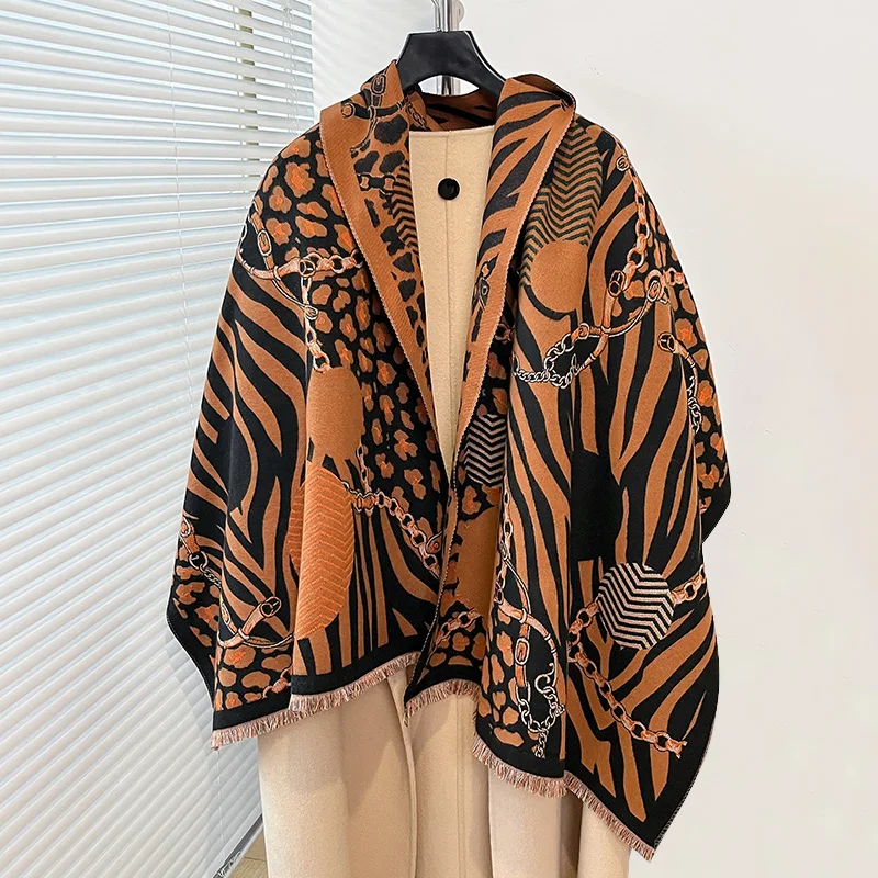 Autumn and winter new imitation cashmere designer leopard chain women's elegant warm personality scarf