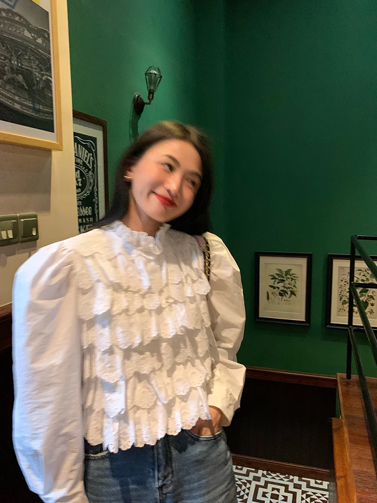 

Lace Long Sleeve White Shirt Women's Autumn Winter Design Sense Small Audience 2025 New Style Lady Commute Cotton Blend