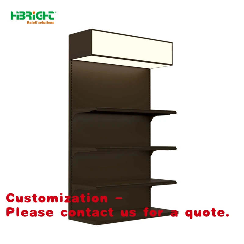 

Customize.HIGHBRIGHT Hot Sale Black Metal Commercial Grocery Store Gondola Shelving Single Side Supermarket Shelf with Lighting