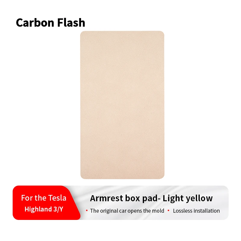 Light Yellow Suede Anti-Slip Armrest Pad for Tesla Updated 3/Y – Carbon Flash Center Console Cover