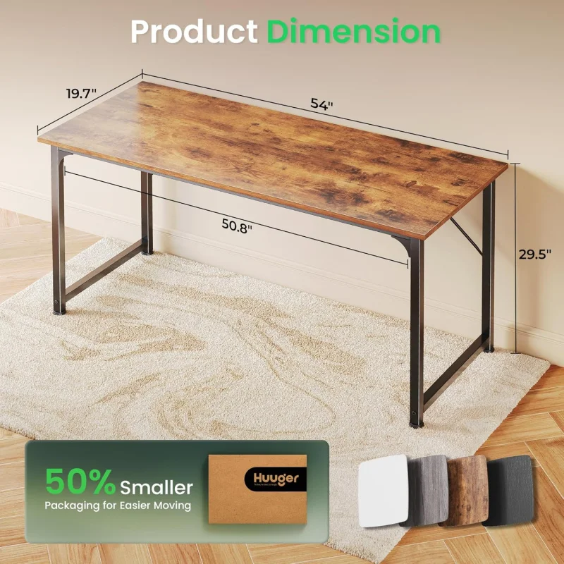54 Inch Home Office Desk,Gaming Writing Work from Home Study Desk, Large Legroom, Sturdy Metal Frame, Modern Simple.
