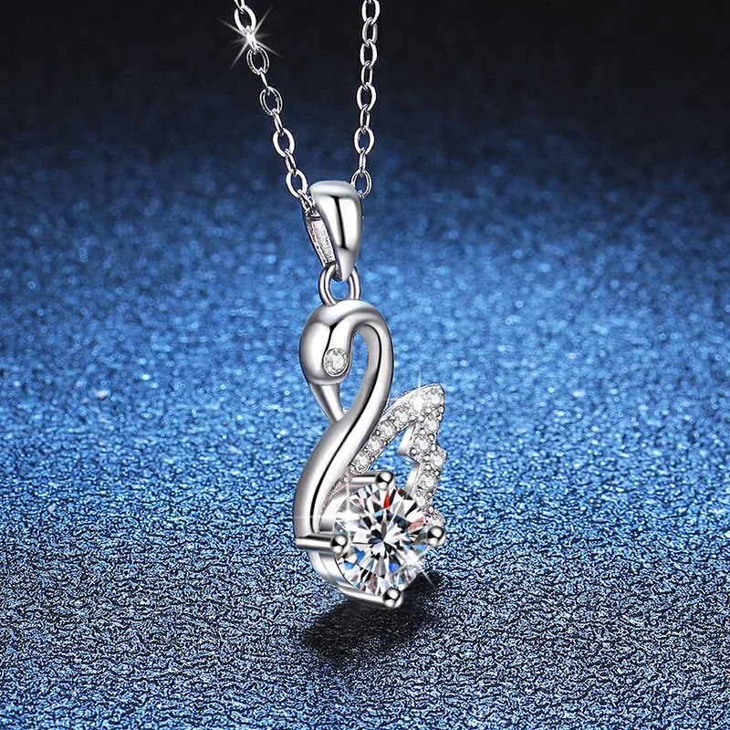 Light Luxury Platinum PT950 Pendant 1 Carat Moissanite Necklace Fashion Swan Necklace Women D Colour Women's Necklace 24K