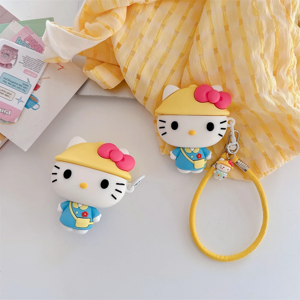 

3D Cute Hello Kitty Earphone Case For Airpods 4 2 3 1 Pro 3 2 Wireless Bluetooth Headset Protective Cover With Keychain