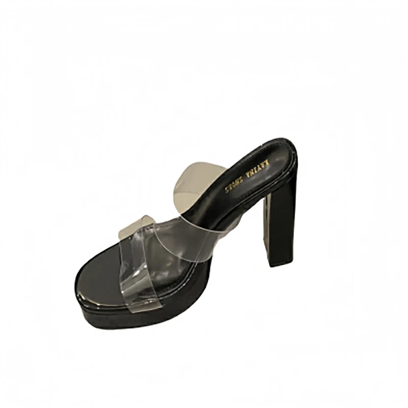 12cm White High Heel Slippers PVC Transparent Platform Sandals Woman Block Heels Summer Shoes Black Leisure Ladies Slippers