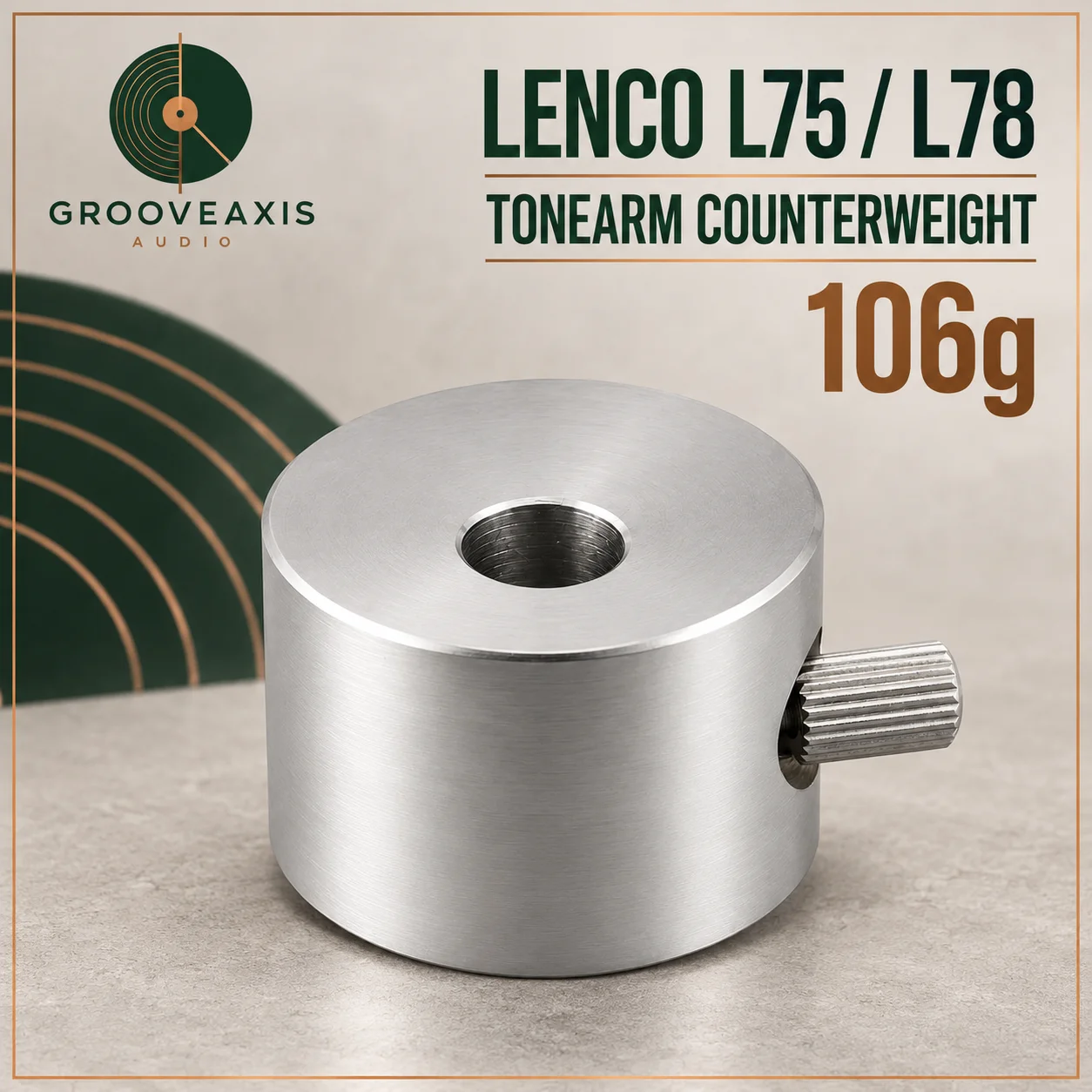 Chrome-Plated Steel Balance Weight GROOVEAXIS 106g Tonearm Counterweight 9mm Offset Hole for Lenco L75 L78 Record Player