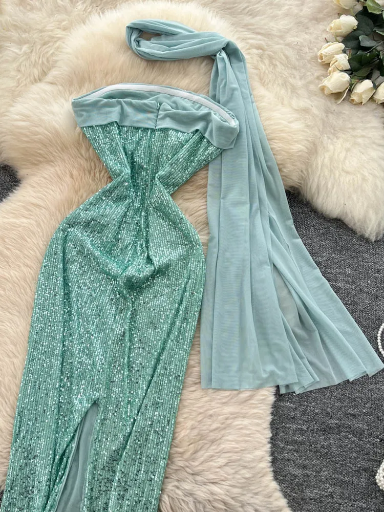 Ele High-Waisted A-Line Evening Dr for Women Svel Sparkling Sequin Bodycon Skirt Me Sa Par Wear Summer