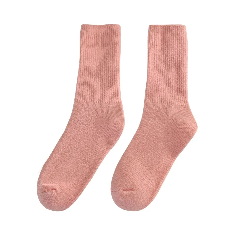 Women Socks Autumn New Trendy Colorful Simple Casual Solid Color Warm Thick Winter Socks Home Plain Female Crew Wool Socks Comfy