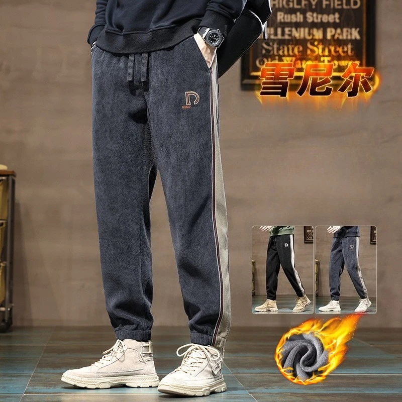 

Winter Men's Corduroy Fleece Casual Pants Korean Street Thick Warm Outdoor Sports Pants Fashionable Jogging Soft Loose Pants