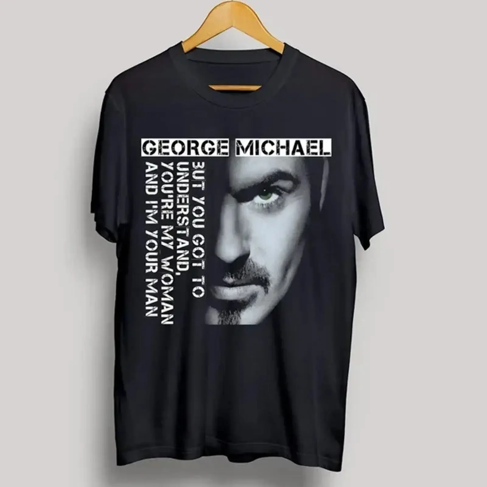 New Wham George Michael Heavy Cotton Black T Shirt Full Size vintage Washed designer clothes Top For Everyday Wear Slightly