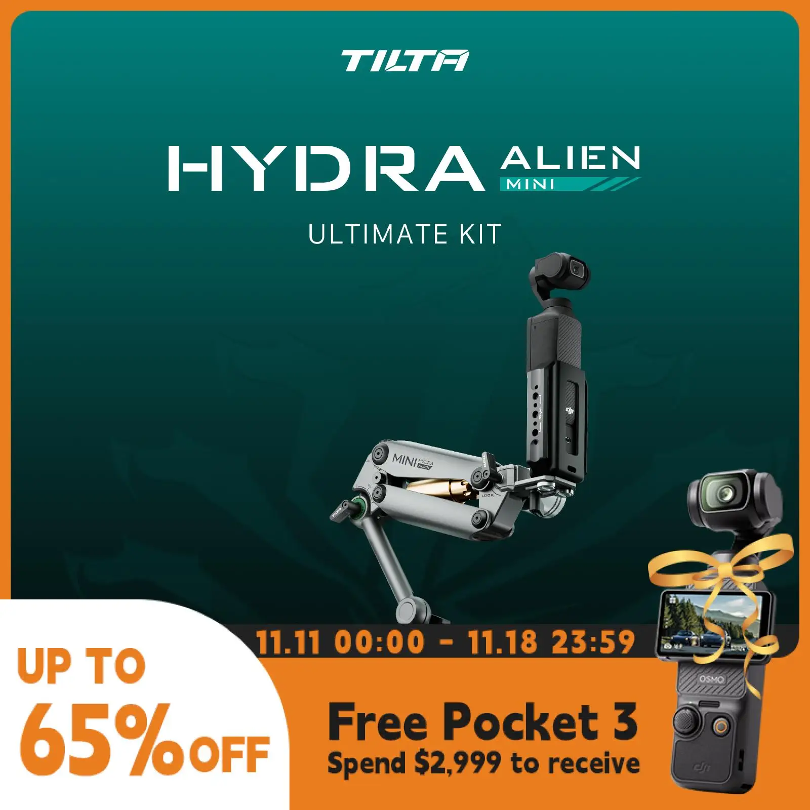 TILTA HDA-T15 Hydra Alien Mini Car Shock Absorbing Arm Car Shooting Electric Suction Cup For DJI Pocket 3 for insta360 X3 X4