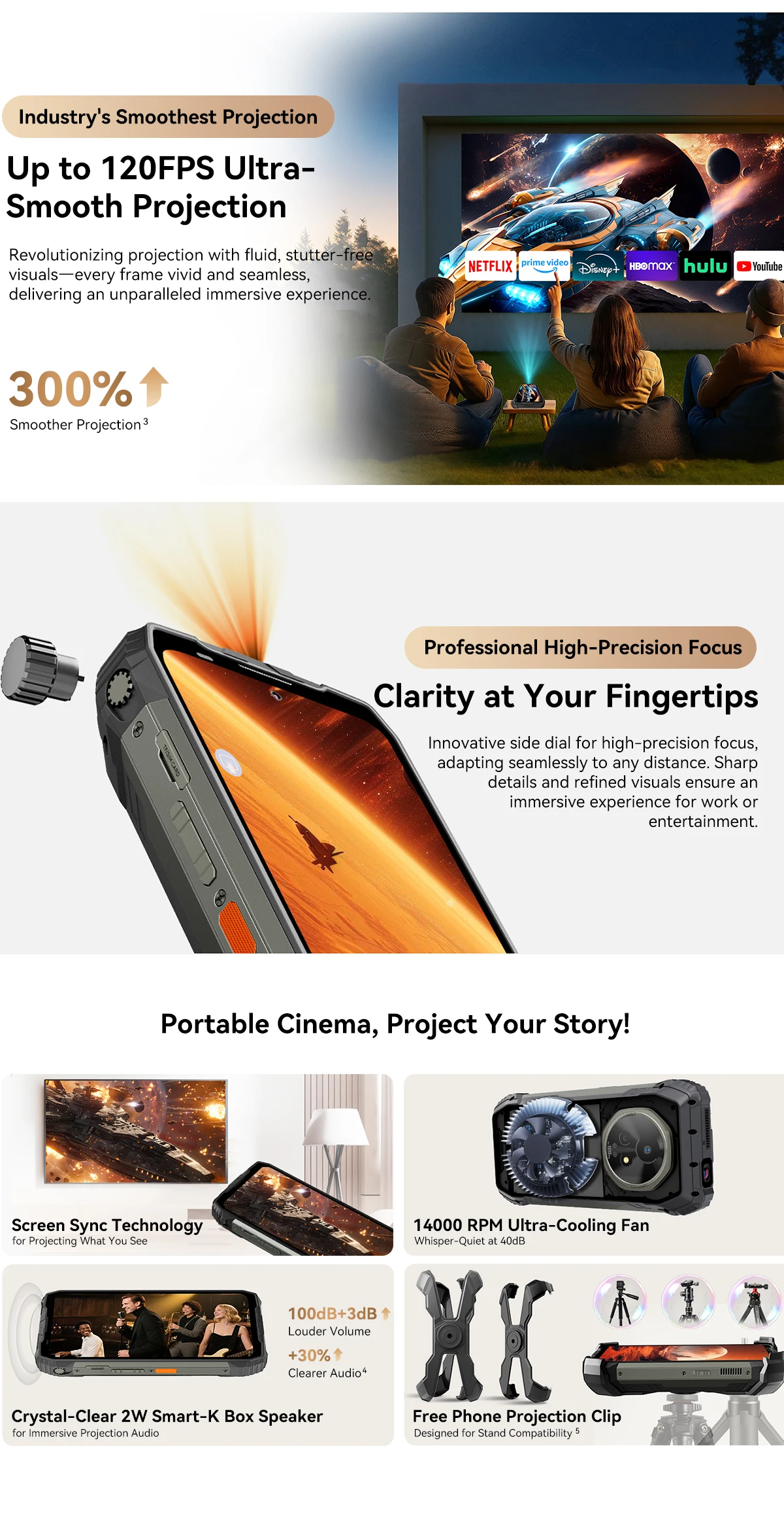 Blackview XPLORE 2 Projector 5G AI Rugged Phone 6.73” 3.2K AMOLED Display Dimensity 8300 20000mAh 120W Charger Cellphone