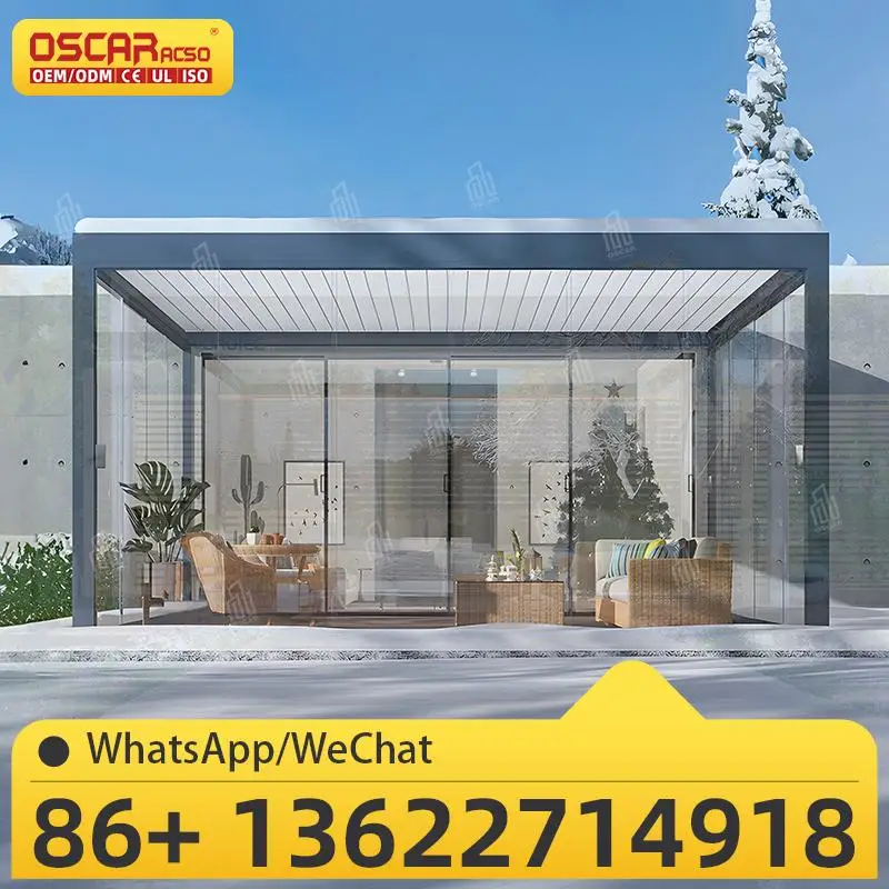

3x3 3x4 4x4 6x4m оптовая продажа с фабрики, современная уличная биоклиматическая алюминиевая пергола с жалюзи и моторизованным экраном для сада, патио