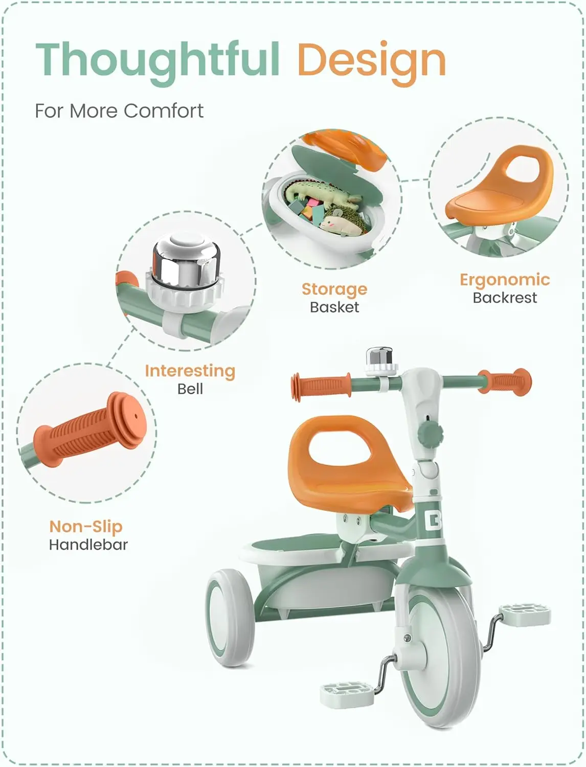 Triciclo para niños pequeños con campana, triciclo para niños de 18 meses a 5 años, triciclo para niños, bicicleta para niños pequeños de 2 a 5 años, triciclo para bebés, regalo