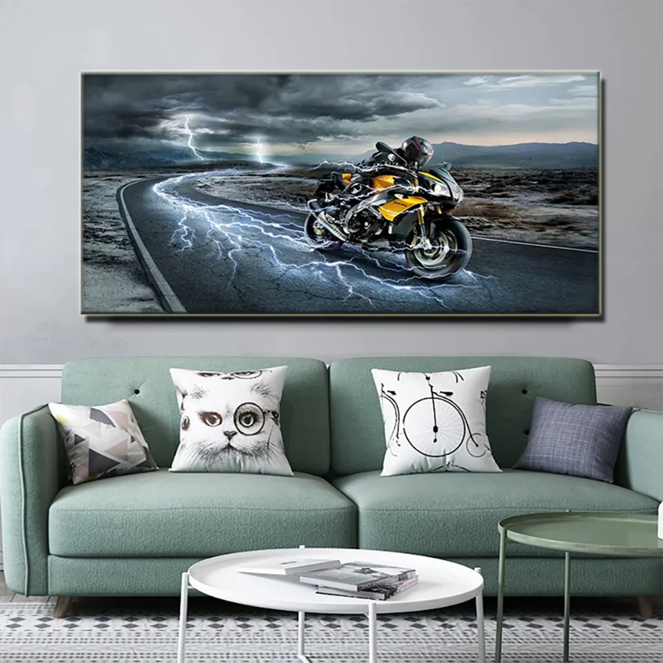 Cool Motorcycle Speed Drift Sports Diamond Art Painting Kits for Adults cross stitch Full Drill Diamond 5D Lightning storm decor