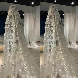 Romantic Flower Pearls Bridal Veils 3 Meters Long One Layere Wedding Hearwear Cathedral Length Bride Headpieces