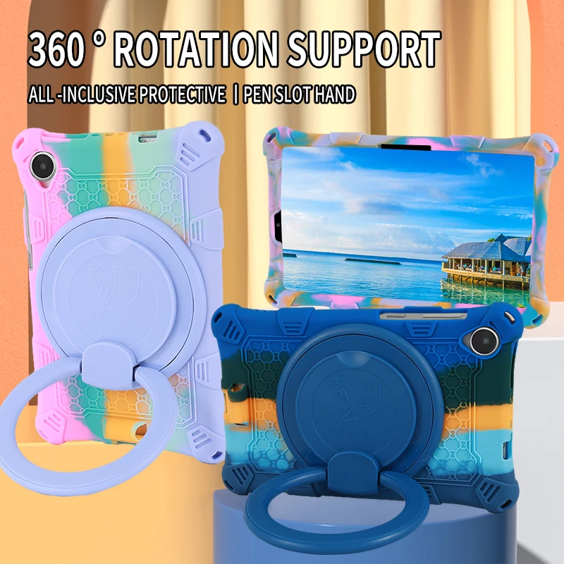 Rotating Stand Case Universal For Lenovo Tab M8 HD FHD 4th Gen TB8505F 8705F 300FU 300XU Soft Silicone Cover With Shoulder Strap