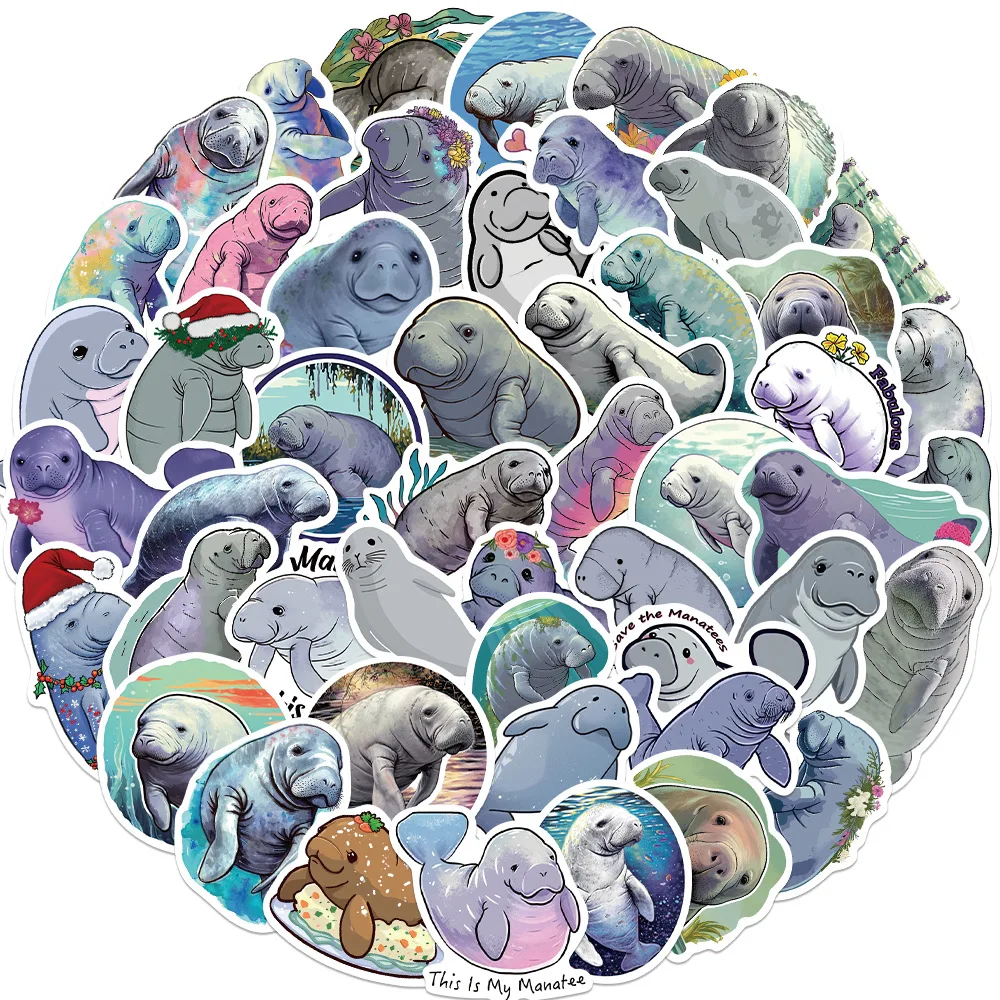 10/50pcs Sea Lion Friend Cartoon Manatee Animal Stickers for Envelope Computer Phone Case Diary Suitecase Guitar IPad DIY Decor