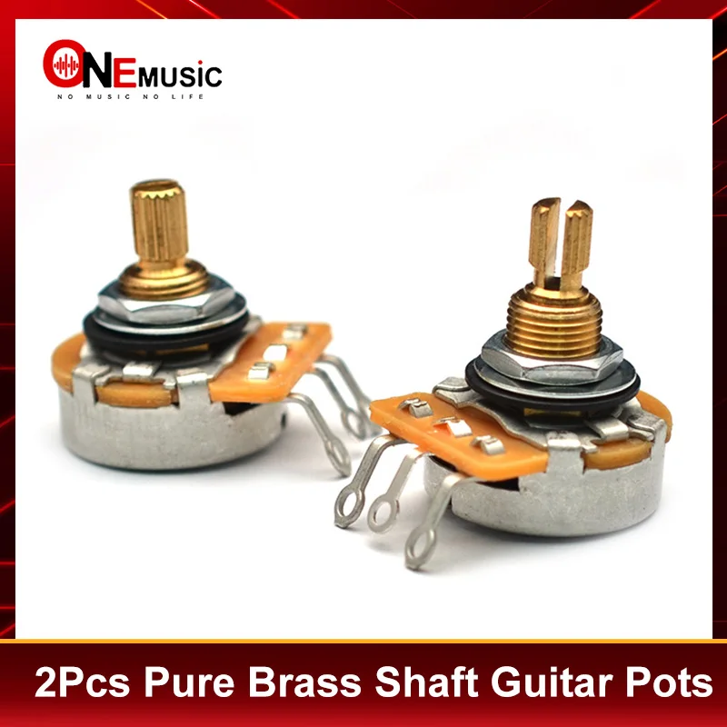 2Pcs Pure Brass Shaft Guitar Pots Log A or Linear 250K/500K Brass Shaft Volume Tone Potentiometers for Electric Guitars