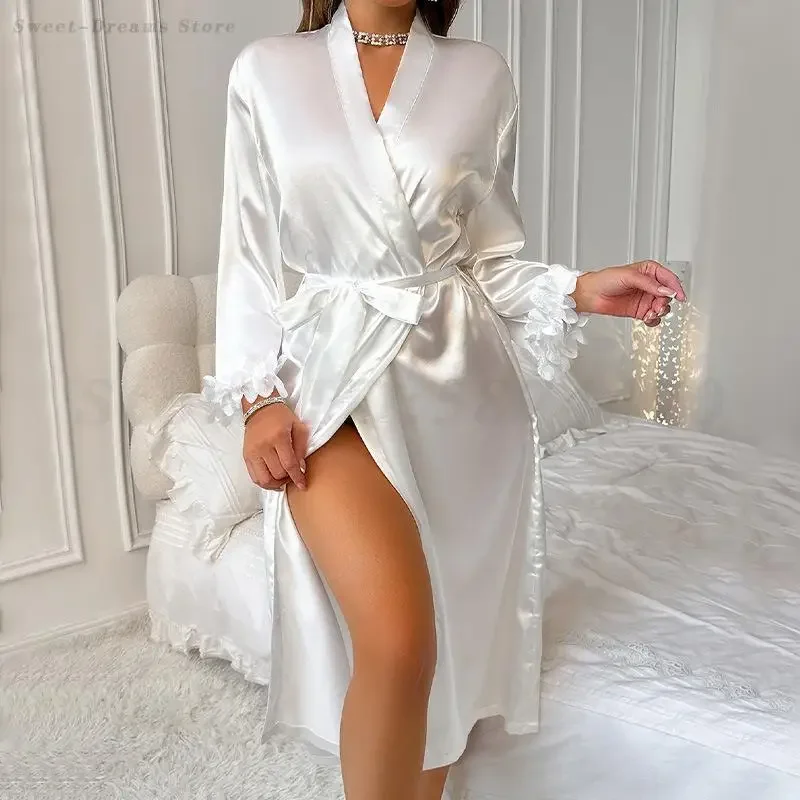 

Bride's Morning Gown Female Elegant Robe Sleepwear Satin Casual Nightgown Luxury Petal Cuff Bathrobe Kimono Lingerie Home Wear