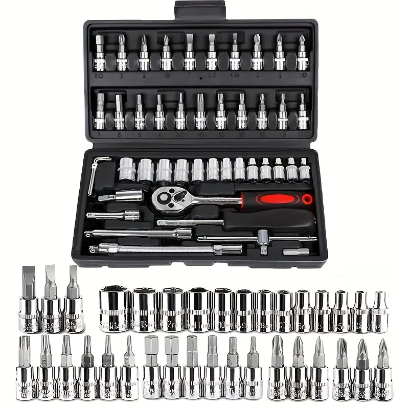 46-Piece High-QualityRatchet Torque Wrench Set with Multi-Bit Screwdriver Portable All-in-One Automotive Bike & MotorcycleTool