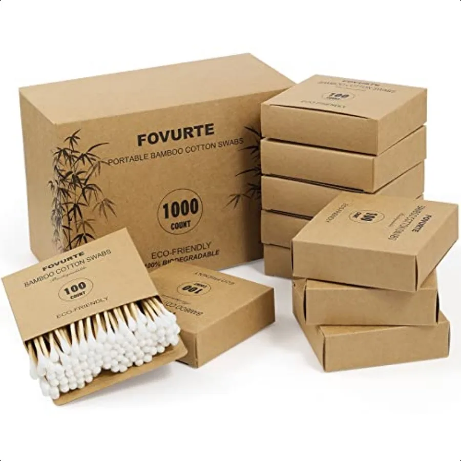Bamboo Cotton Swabs 1000 Count Natural Cotton Swab with Round Head Tips Double Tipped Ear Sticks Wooden Cotton Buds for Cleanin