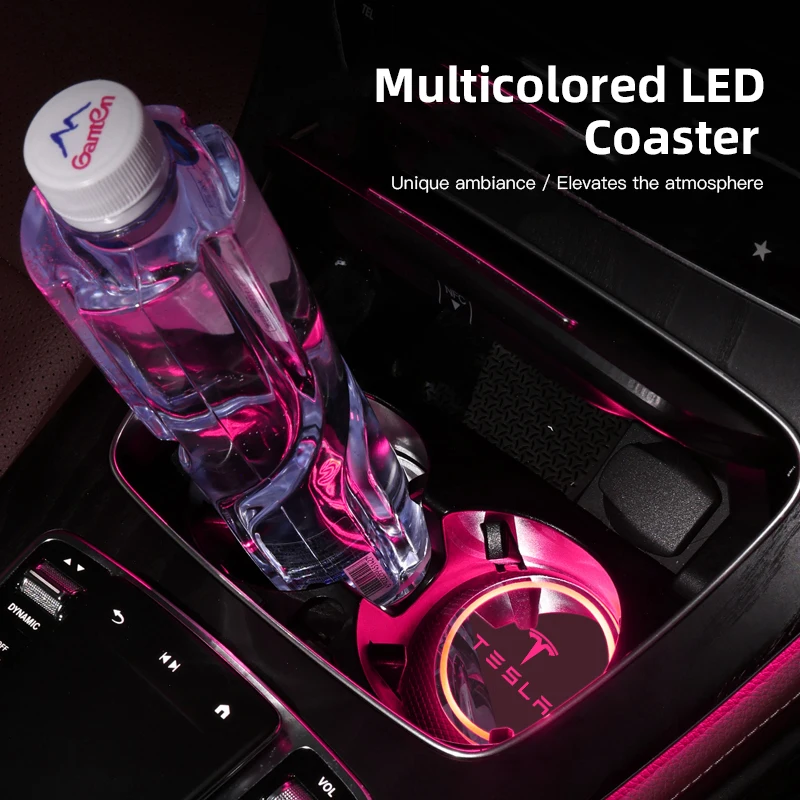Car Coaster Pad Colorful Led Atmosphere Light Water Cup Mat Sticker For Tesla Model Y Juniper Model 3 Model S Model X SpaceX view 4