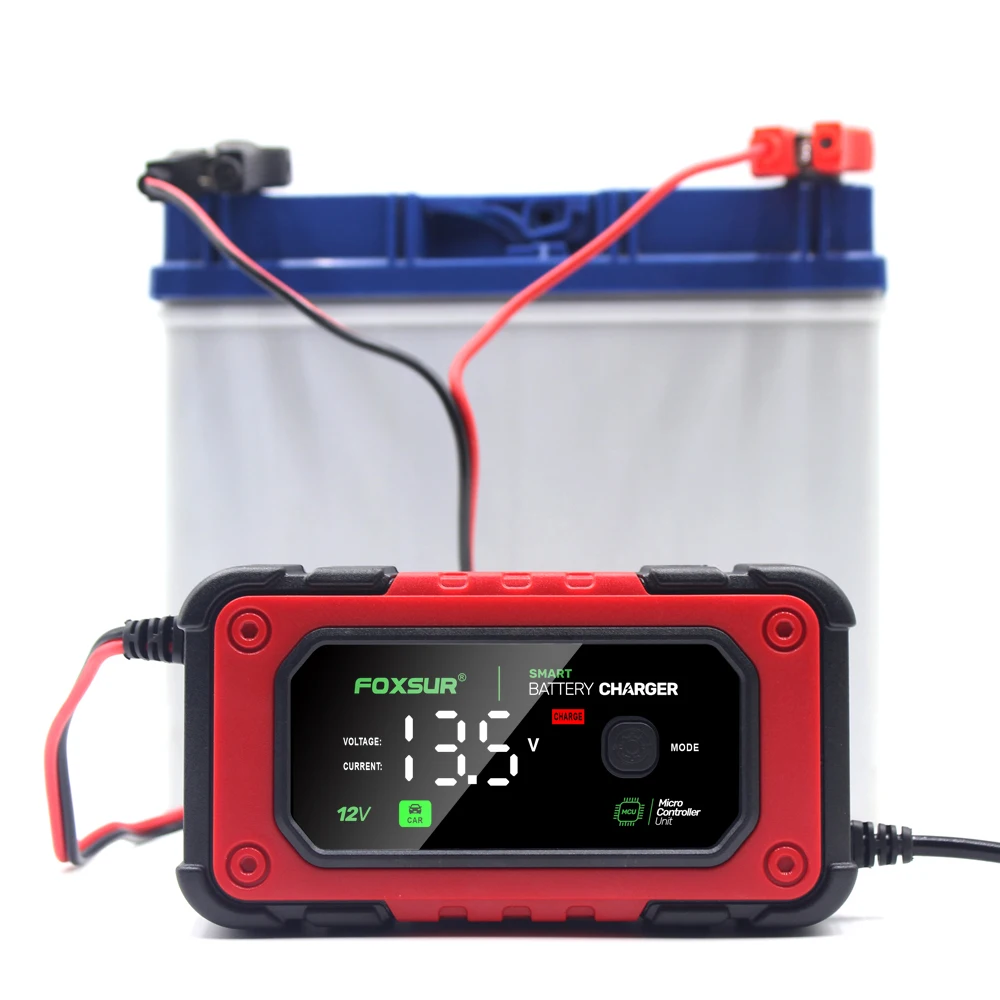 FOXSUR 7A 12V Battery Charger Automatic Car Motorcycle Charger Pulse Repair Deep Cycle For EFB GEL WET AGM Color Screen Display - view 5