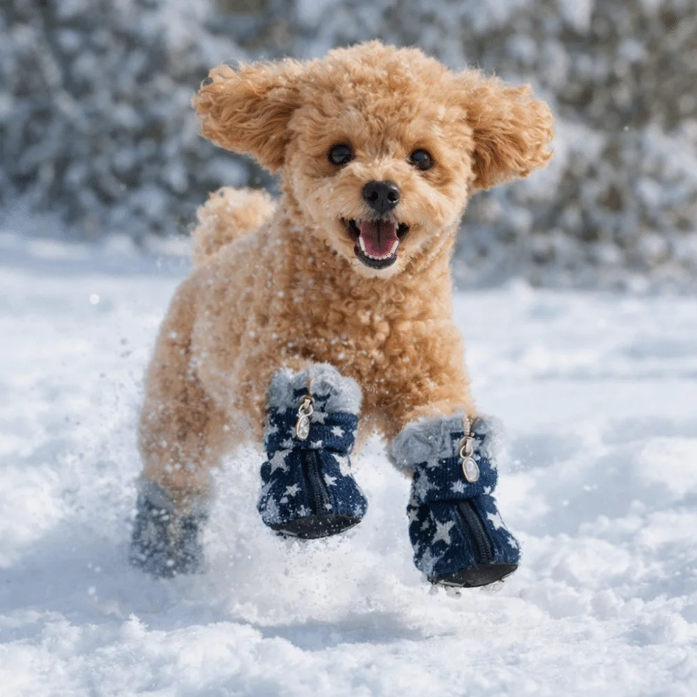 4 pieces/set Warm Dog Snow Boots Anti Slip Wear-Resistant Winter Dog Boots Comfortable Star Pattern Puppy Footwear Fall Winter