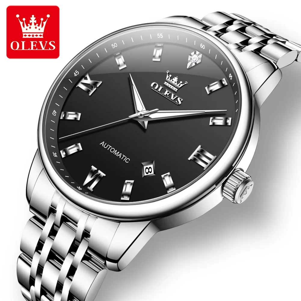 

OLEVS Business Mens Mechanical Watch Fashion Automatic Watch Stainless Steel Waterproof Luminous Week Date Luxury Watches Mens