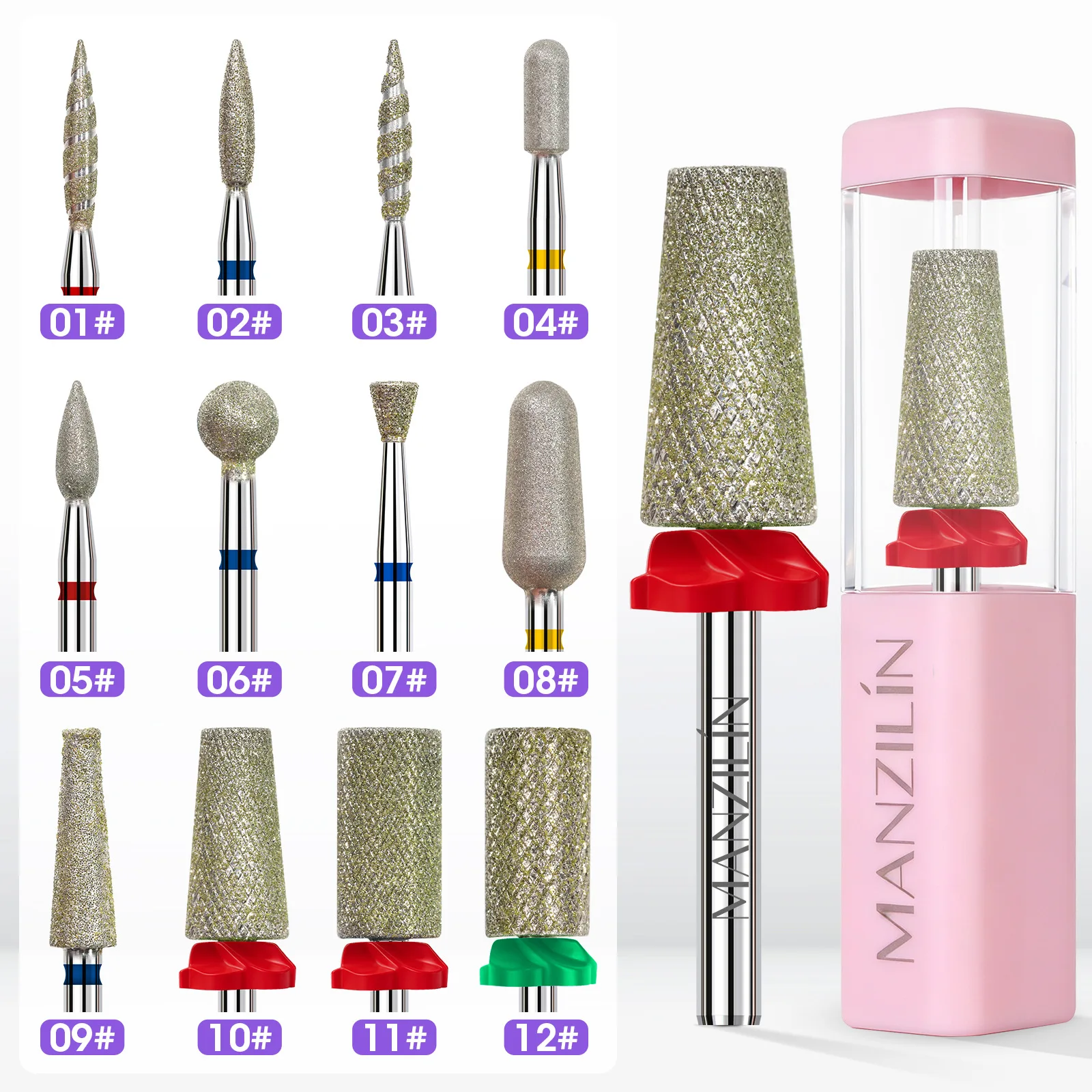 1pcs Cuticle Clean Nail Drill Bit, Titanium Russian Diamond Nail Bits Nail Cleaner Accessories Tool 12 Styles
