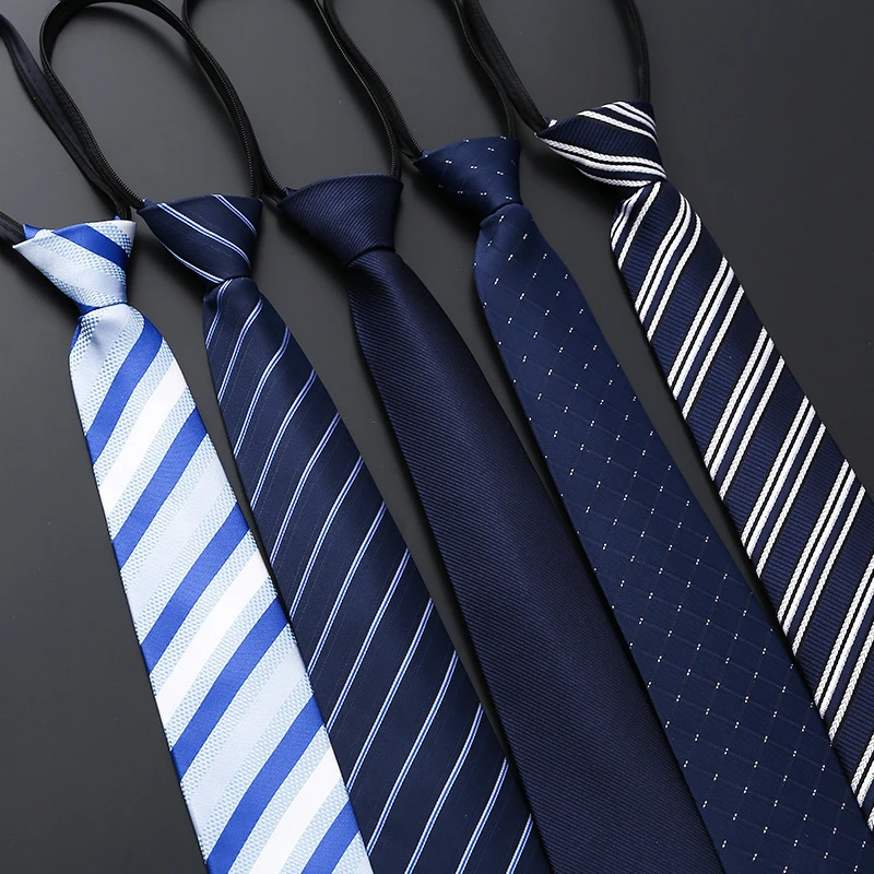 New Zipper Ties for Men Solid Striped Neckties Men's Lazy Ties Skinny Necktie For Classic Wedding Party